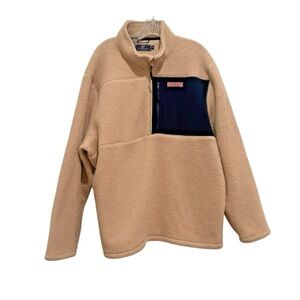 Vineyard Vines 1/2 Zip Men's Size 2XL Beige Stillwater High Pile Sherpa Pullover